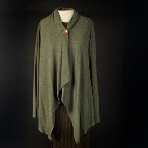 BOBEAU Long Sleeve Asymmetric Fly Away Lagenlook Poncho Green M